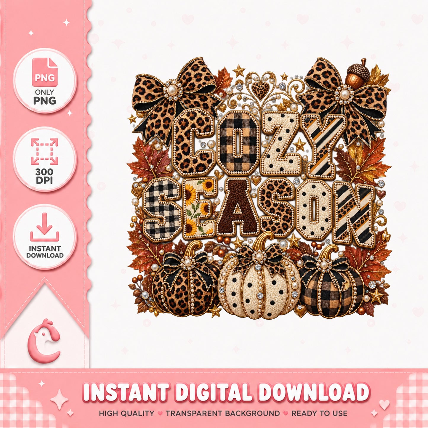 Cozy Season Leopard Print PNG, Fall Autumn Thanksgiving, PNG