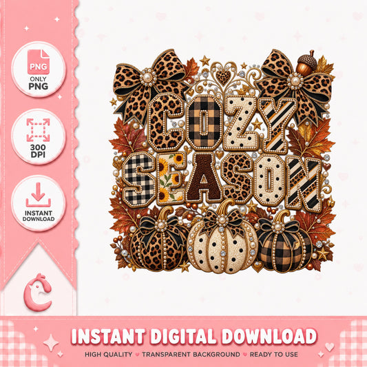 Cozy Season Leopard Print PNG, Fall Autumn Thanksgiving, PNG