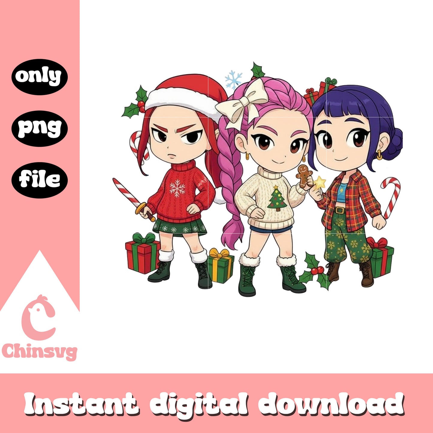 Cozy christmas holiday huntrix png, christmas decoration png
