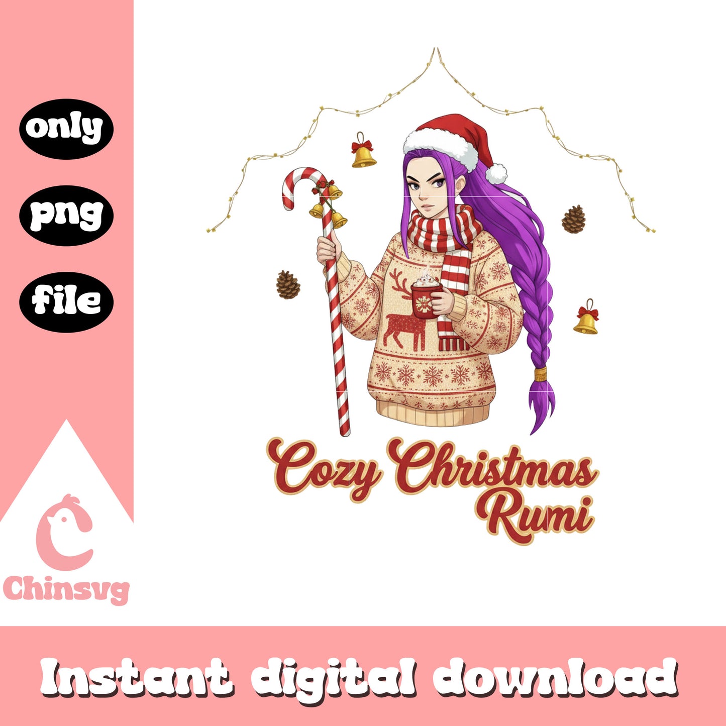 Cozy christmas rumi and candy cane png, sweet christmas png