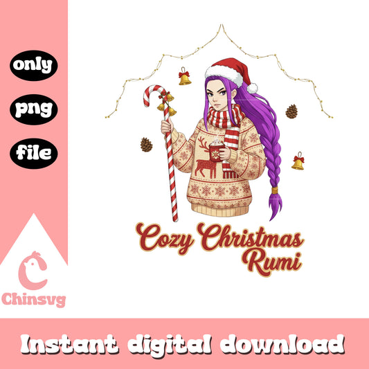 Cozy christmas rumi and candy cane png, sweet christmas png