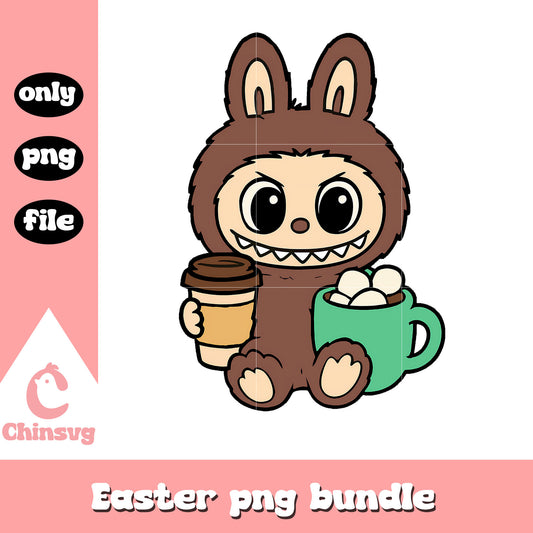 Cozy coffee labubu cute doll png, labubu clothing png