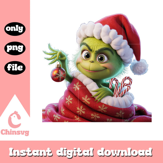 Cozy grinch hand christmas ball png, christmas pics png