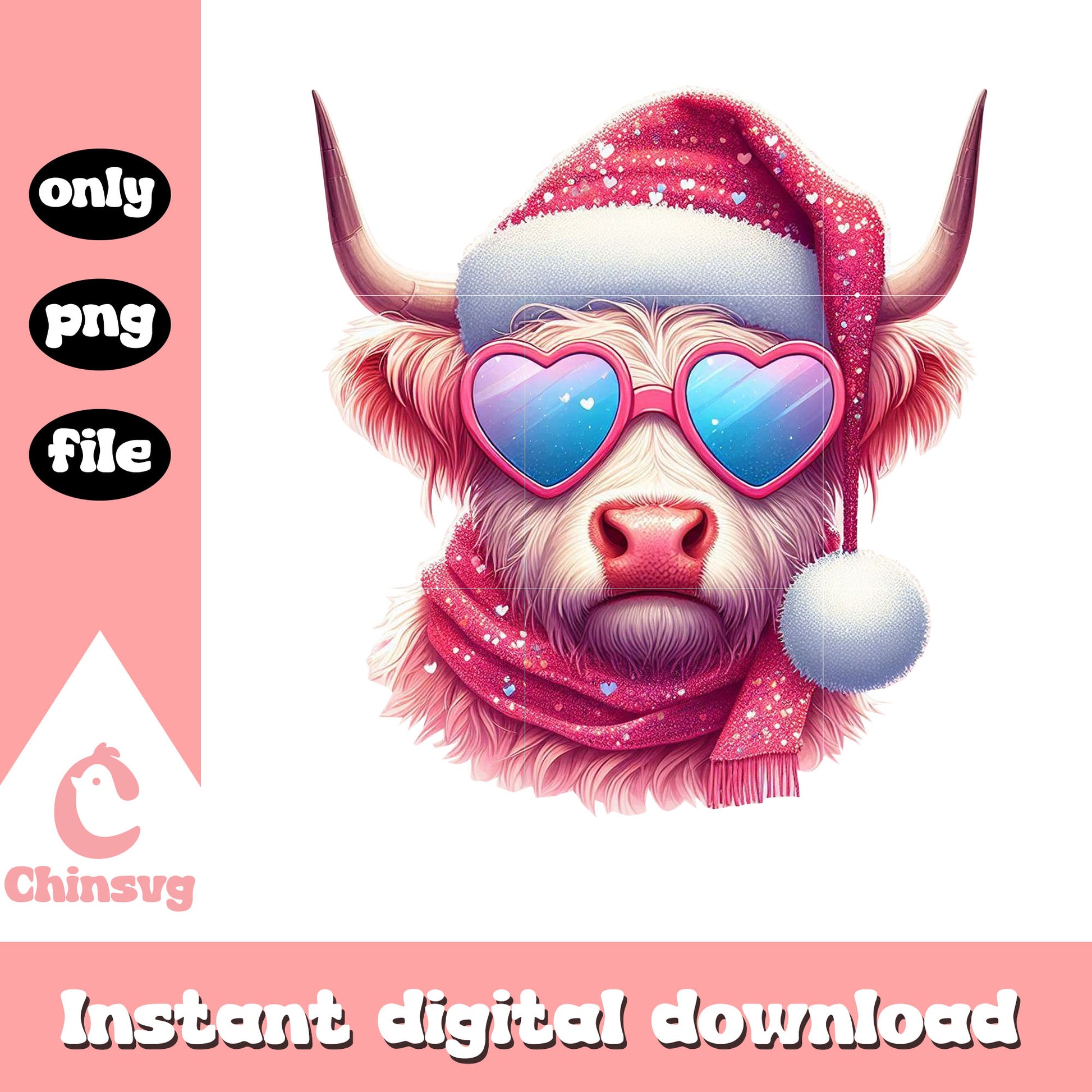 Cozy pink highland cow glasses design png, highland cow art png