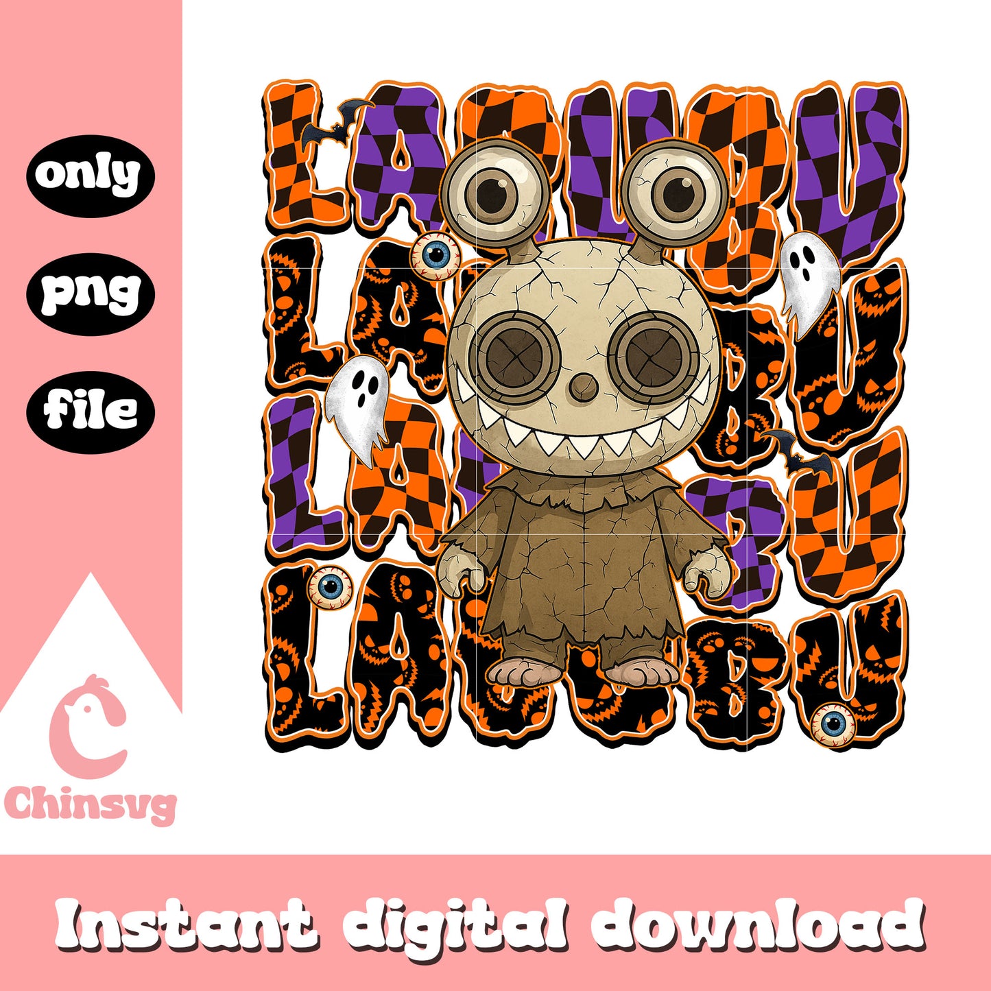 Cracked zombie labubu doll png, halloween design png, zombie png