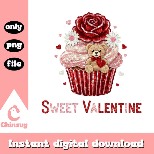 Cream rose valentine crochet png, valentines day love png