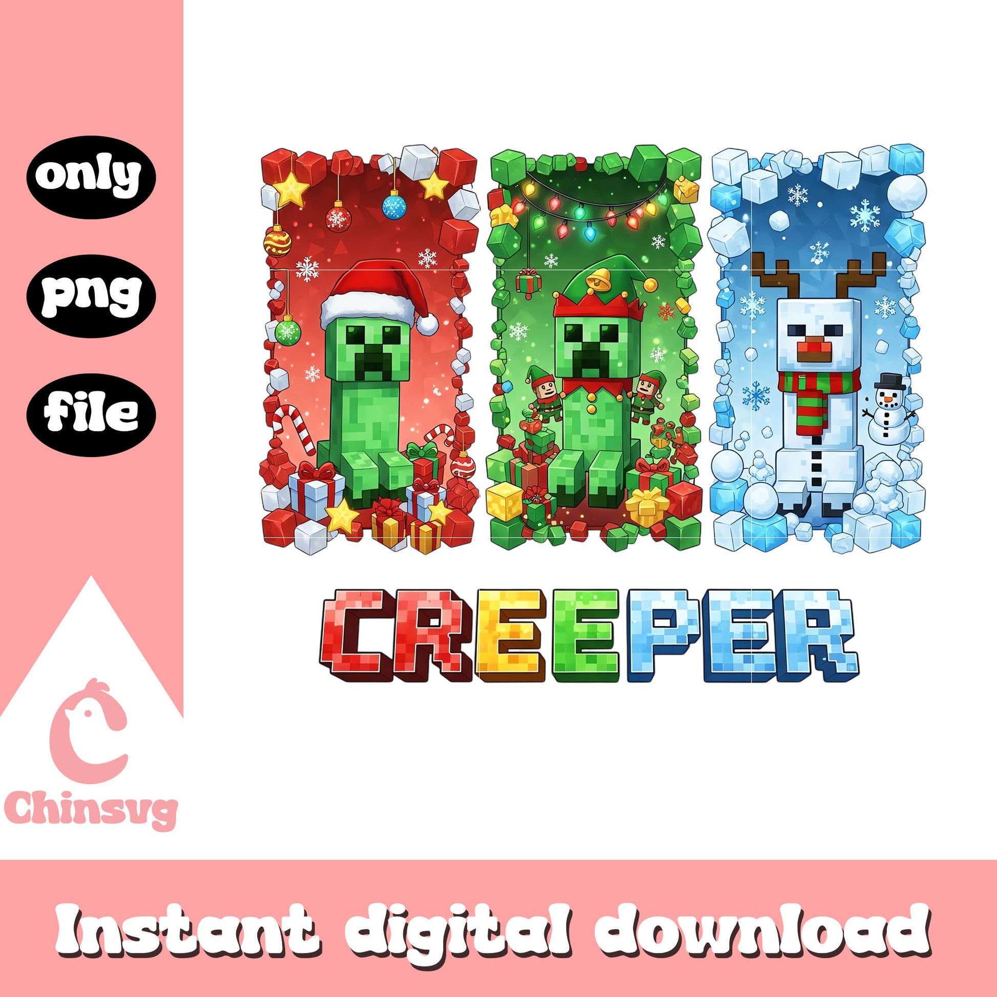 Creeper christmas minecraft png, classic minecraft png
