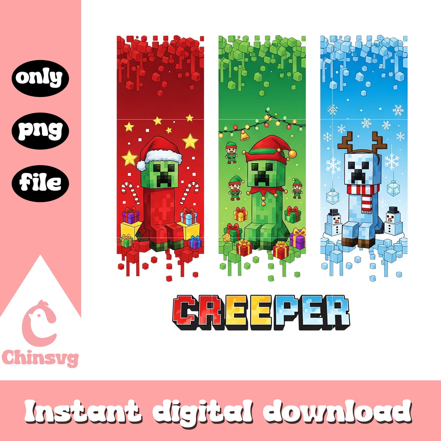 Creeper on christmas day png, minecraft creeper png