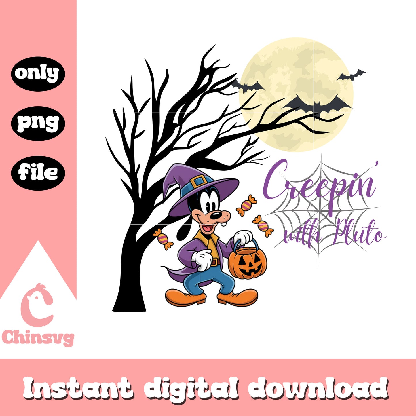 Creepin with pluto design png, halloween night png