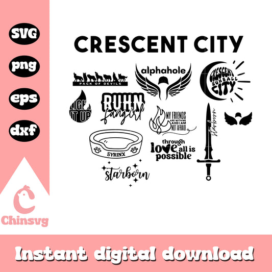 Crescent city bundle svg, book lover svg, reading book svg