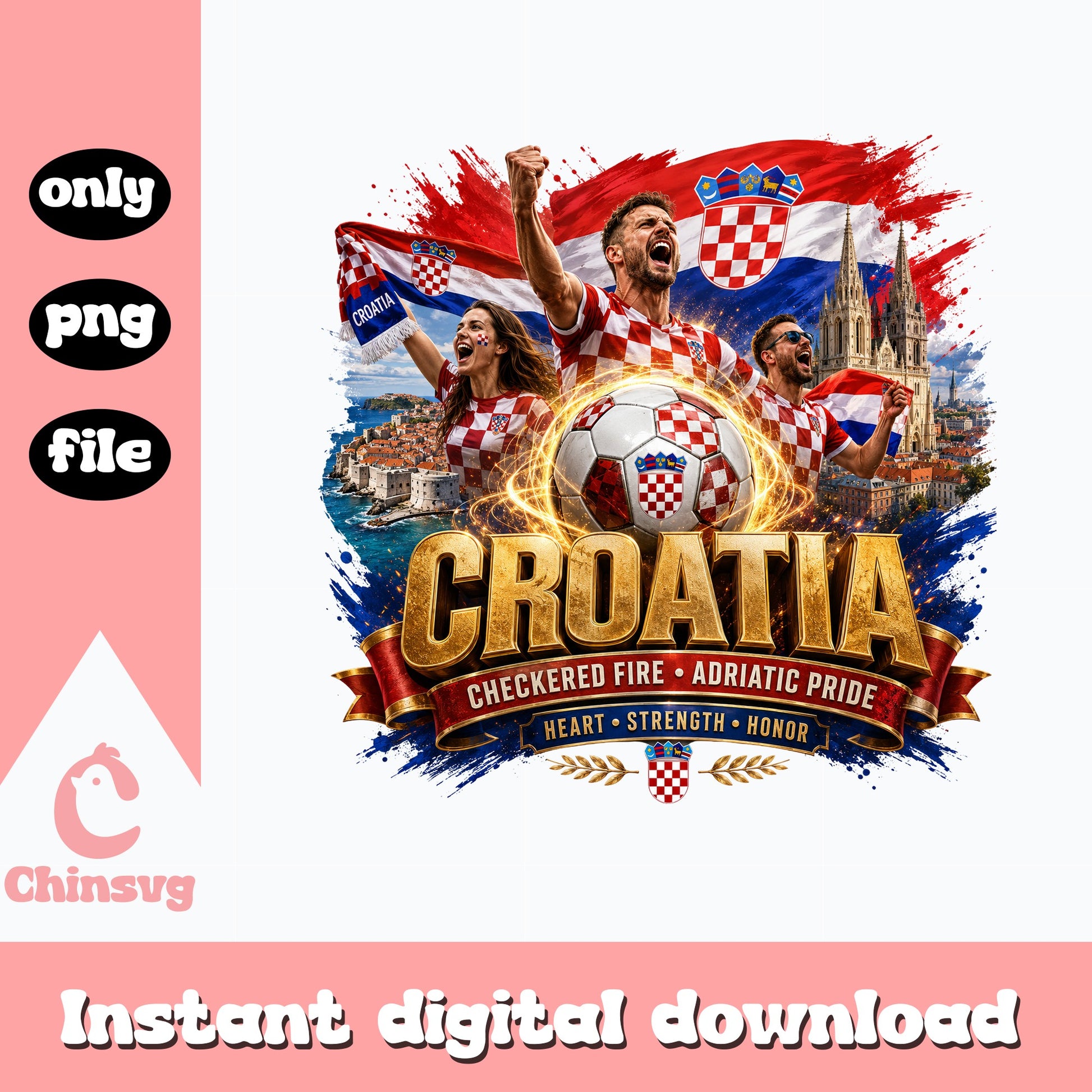 Croatia Soccer Fan PNG, Croatia Football Sublimation, Croatia PNG
