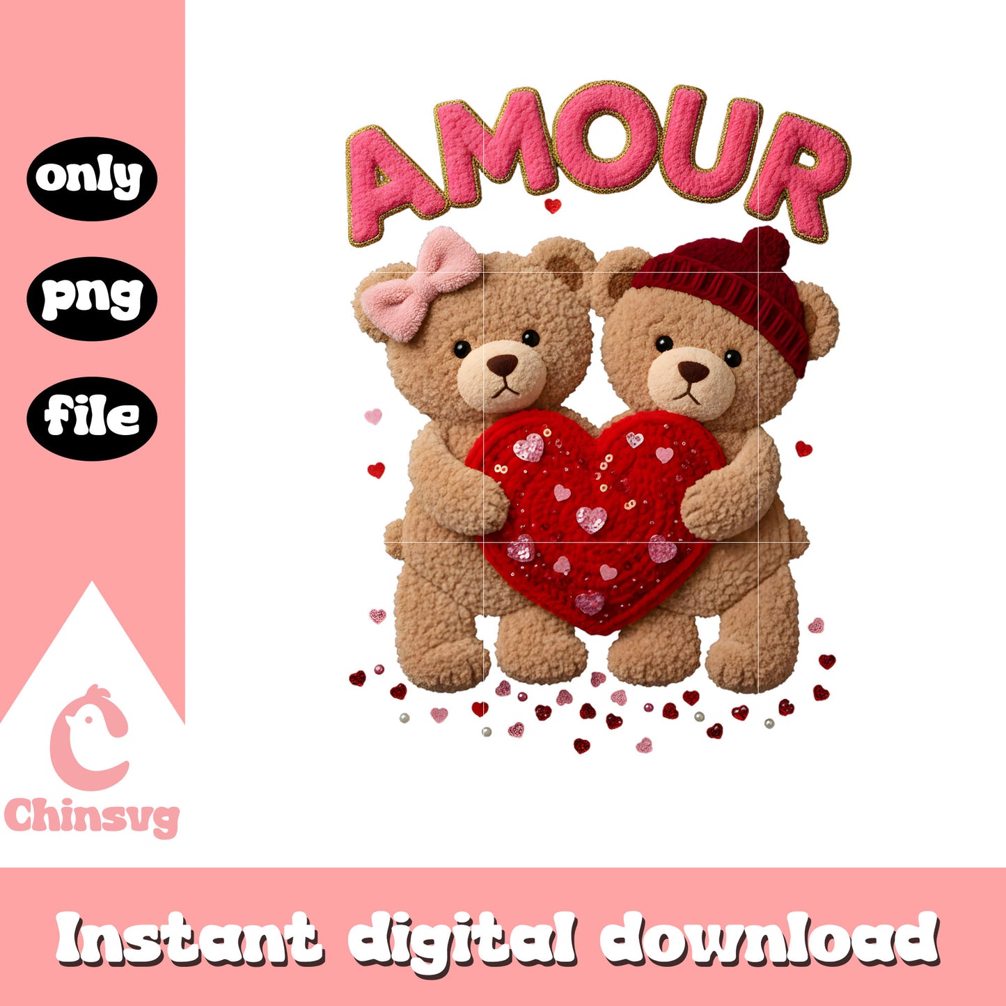 Crochet amour bear hearts png, happy valentines day love​ png
