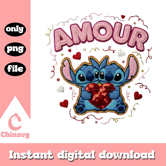 Crochet amour stitch glitter png, valentines day love​​ png