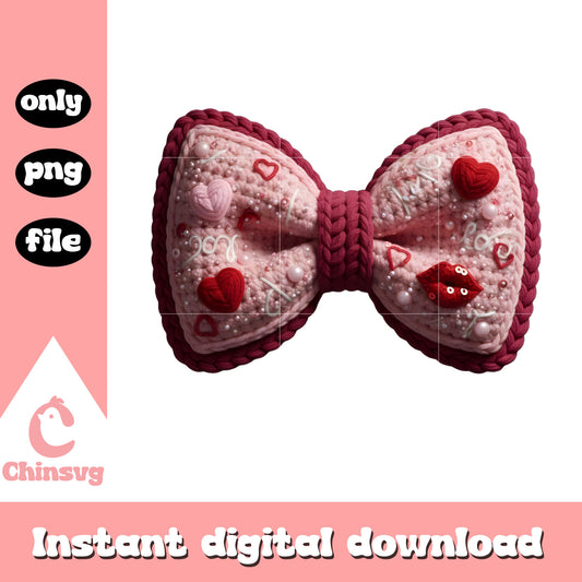 Crochet bow lips valentine png, valentines day bow​​​ png