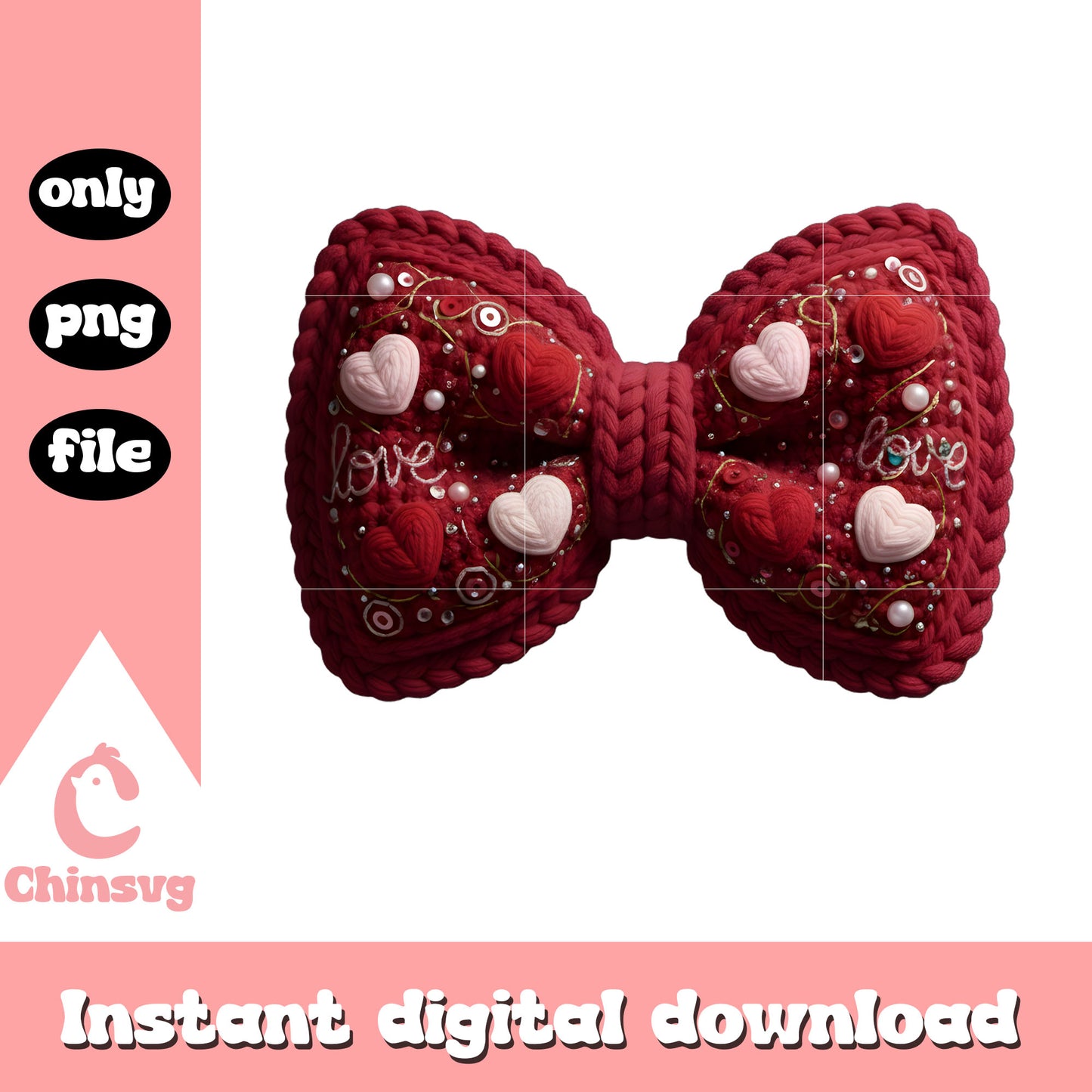 Crochet design bow valentine png, valentines day bow png