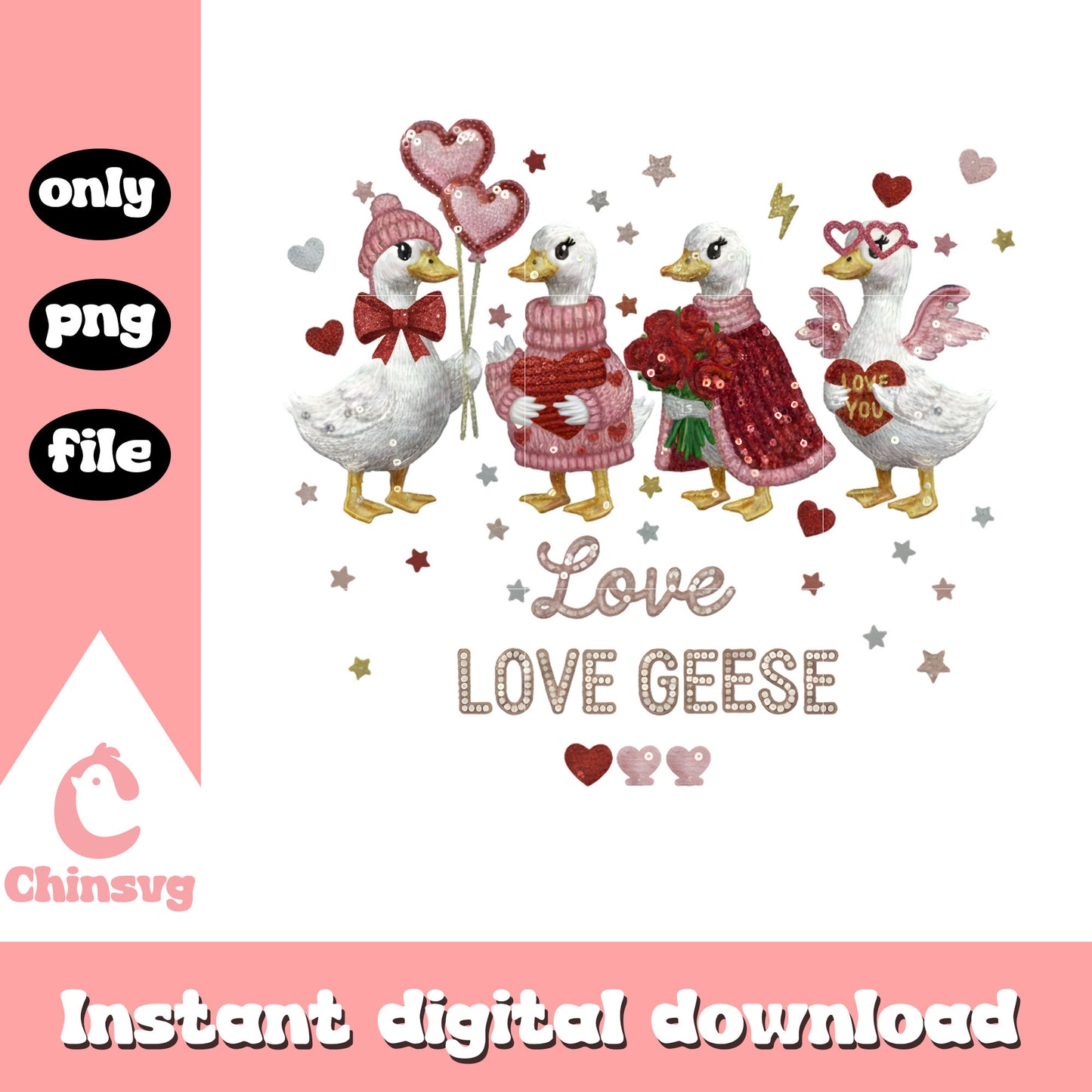 Crochet duck glitter balls png, valentines day ducks​ png