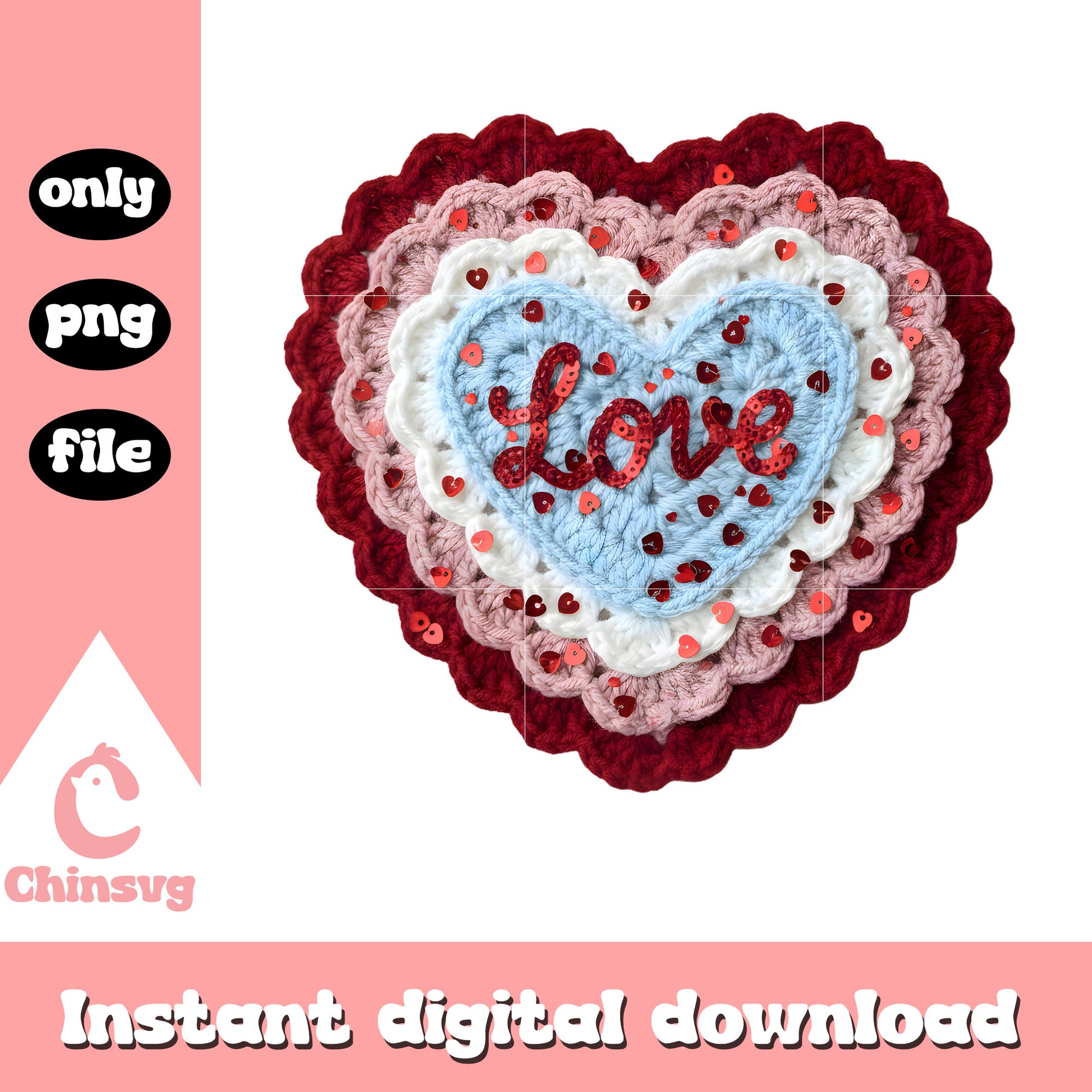 Crochet haerts love glitter png, valentines day love png