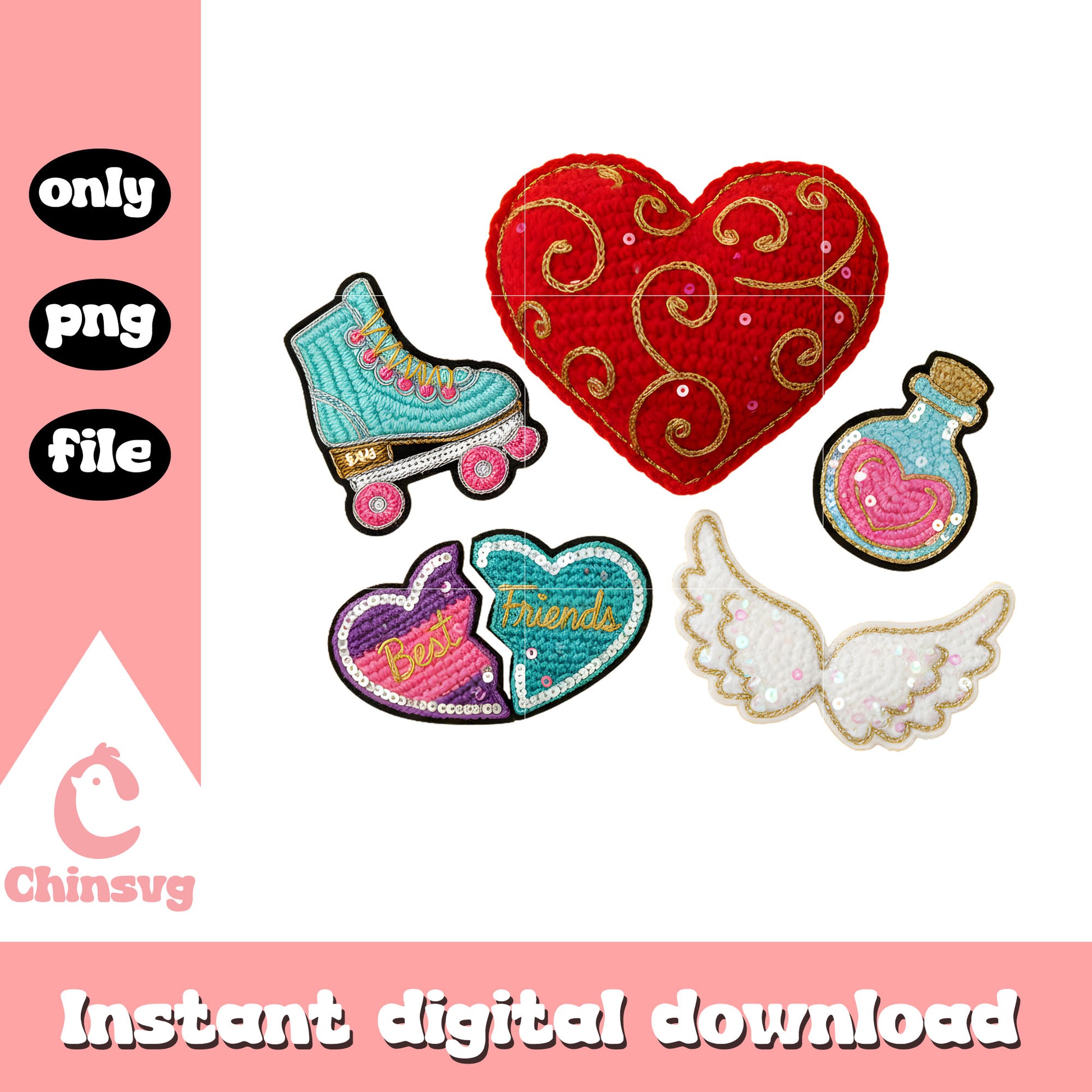 Crochet hearts angel magic png, happy valentines my love​​ png