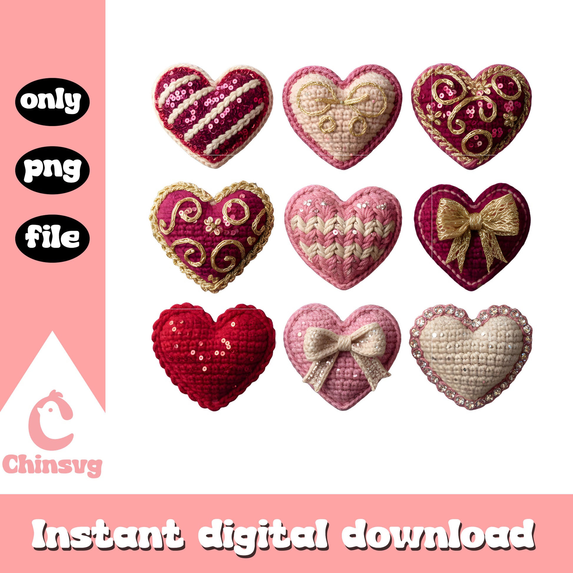 Crochet hearts valentine color png, valentines day love png