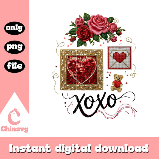 Crochet love glitter flower png, happy valentines day love​ png