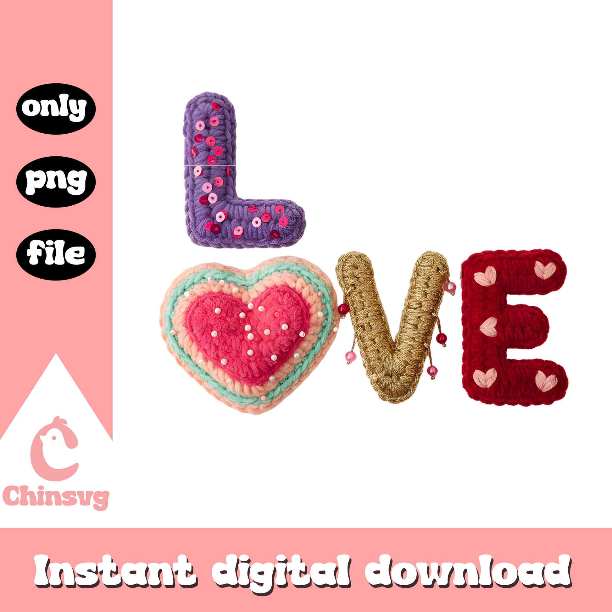 Crochet love hearts custom png, valentines day love​ png