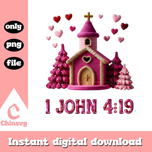 Crochet pink castle valentine png, castle valentine box png