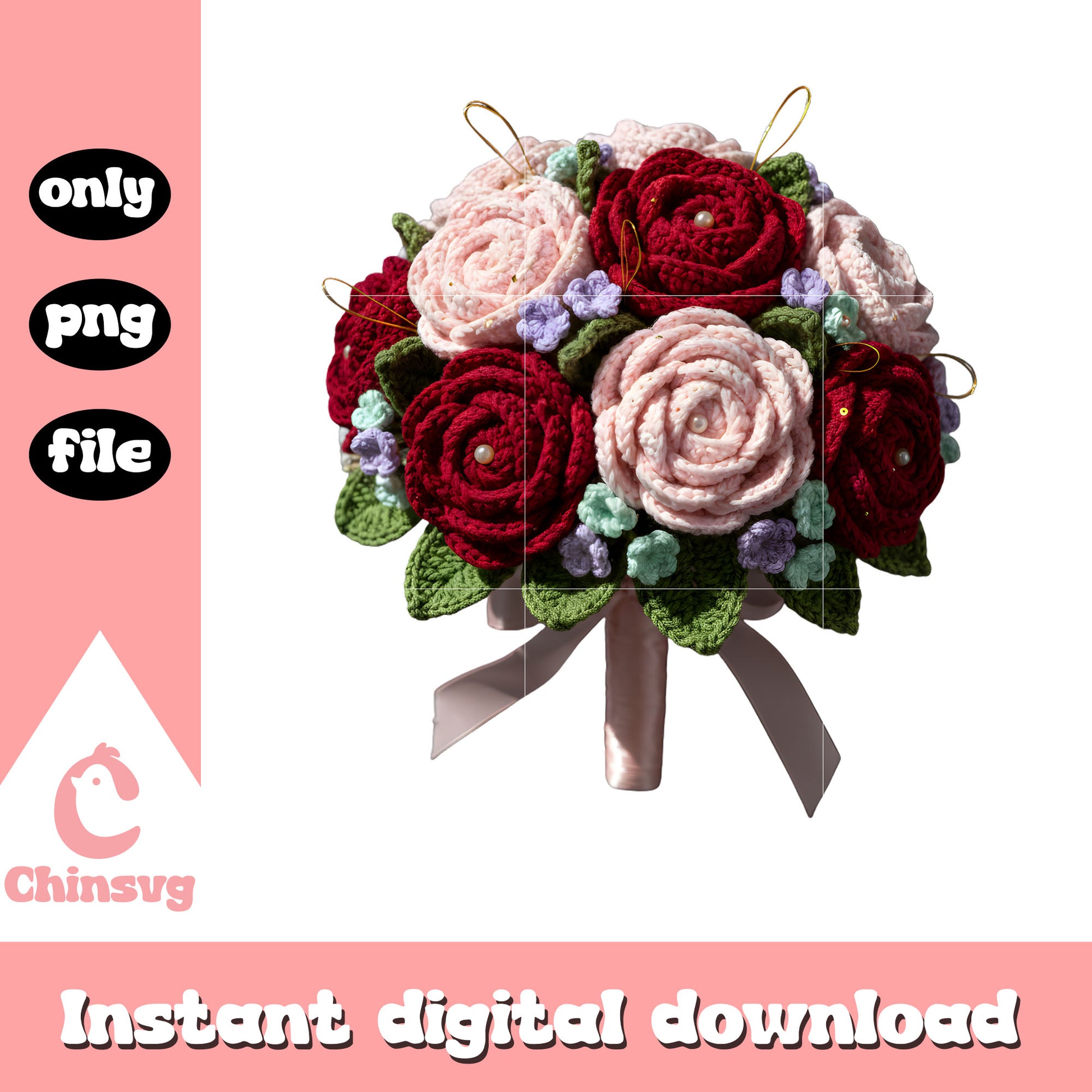 Crochet rose flower valentine png, valentines day flower png