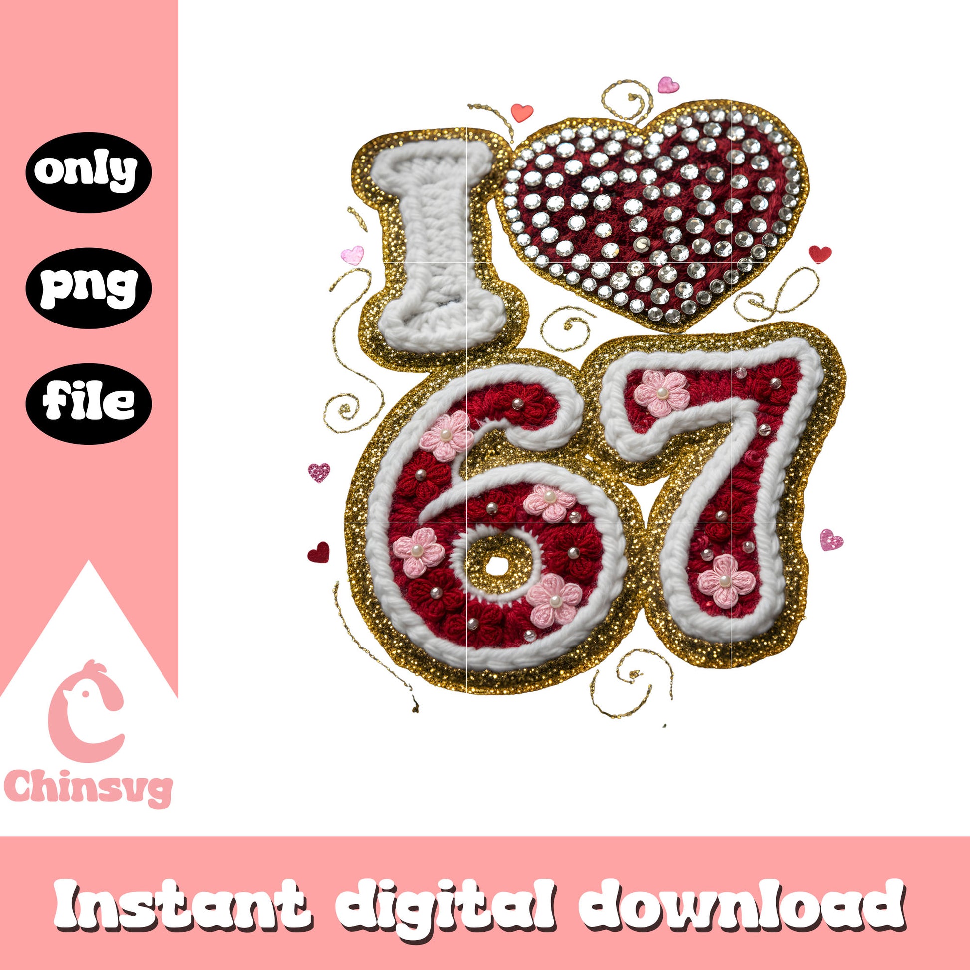Crochet six seven custom png, valentines day love​​ png