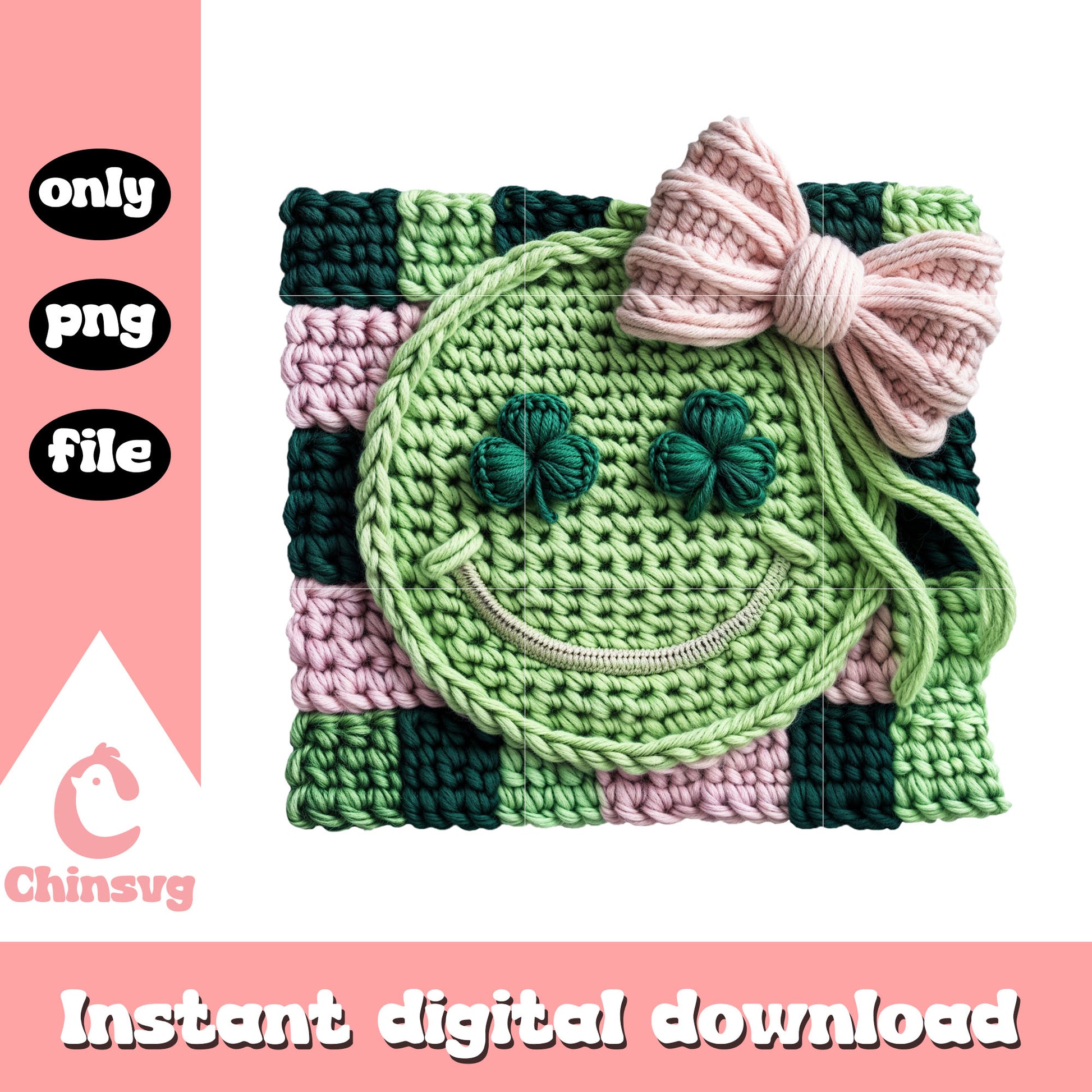 Crochet smile st patrick’s png, st patrick's day bows png