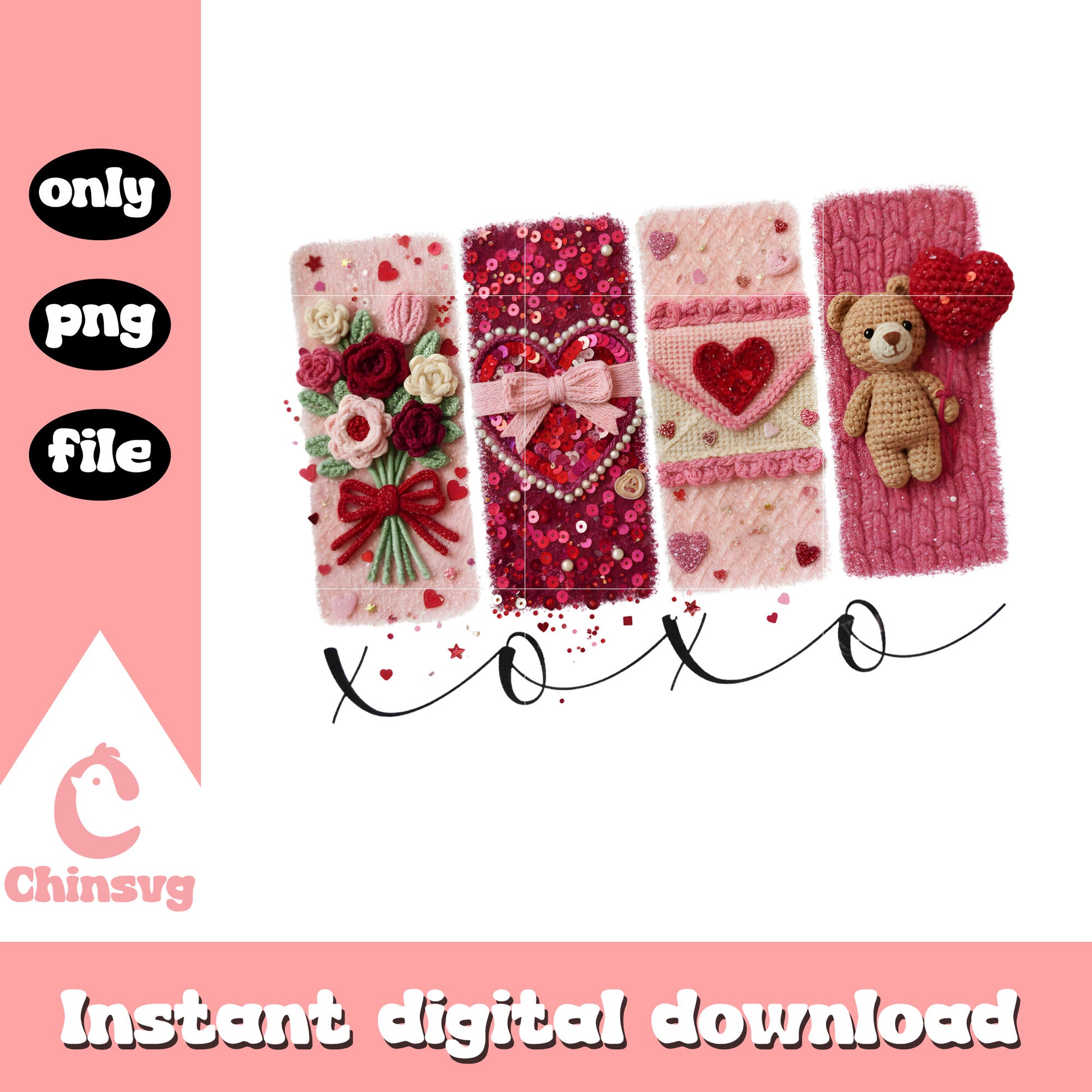 Crochet sticker love flower png, valentines day love png