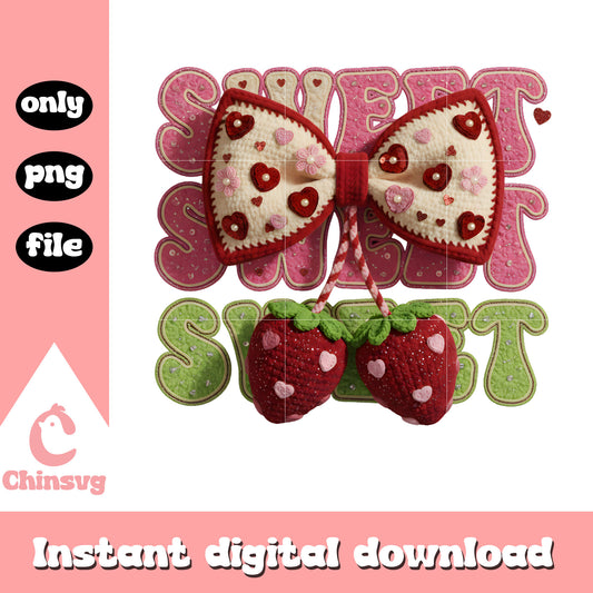 Crochet sweet bow strawberry png, valentines day bow png