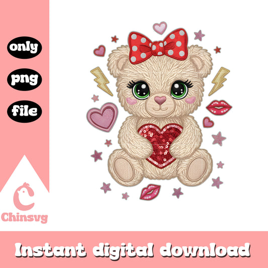  Crochet teddy bear design png, valentines day teddy bear​ png