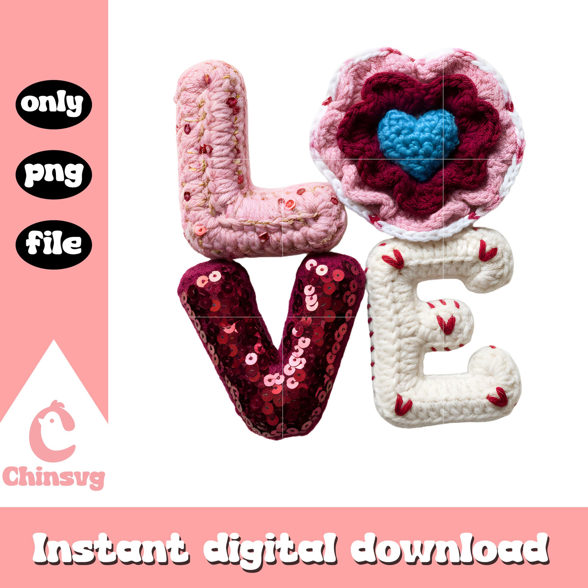 Crochet valentine love flower png, valentines day love​ png