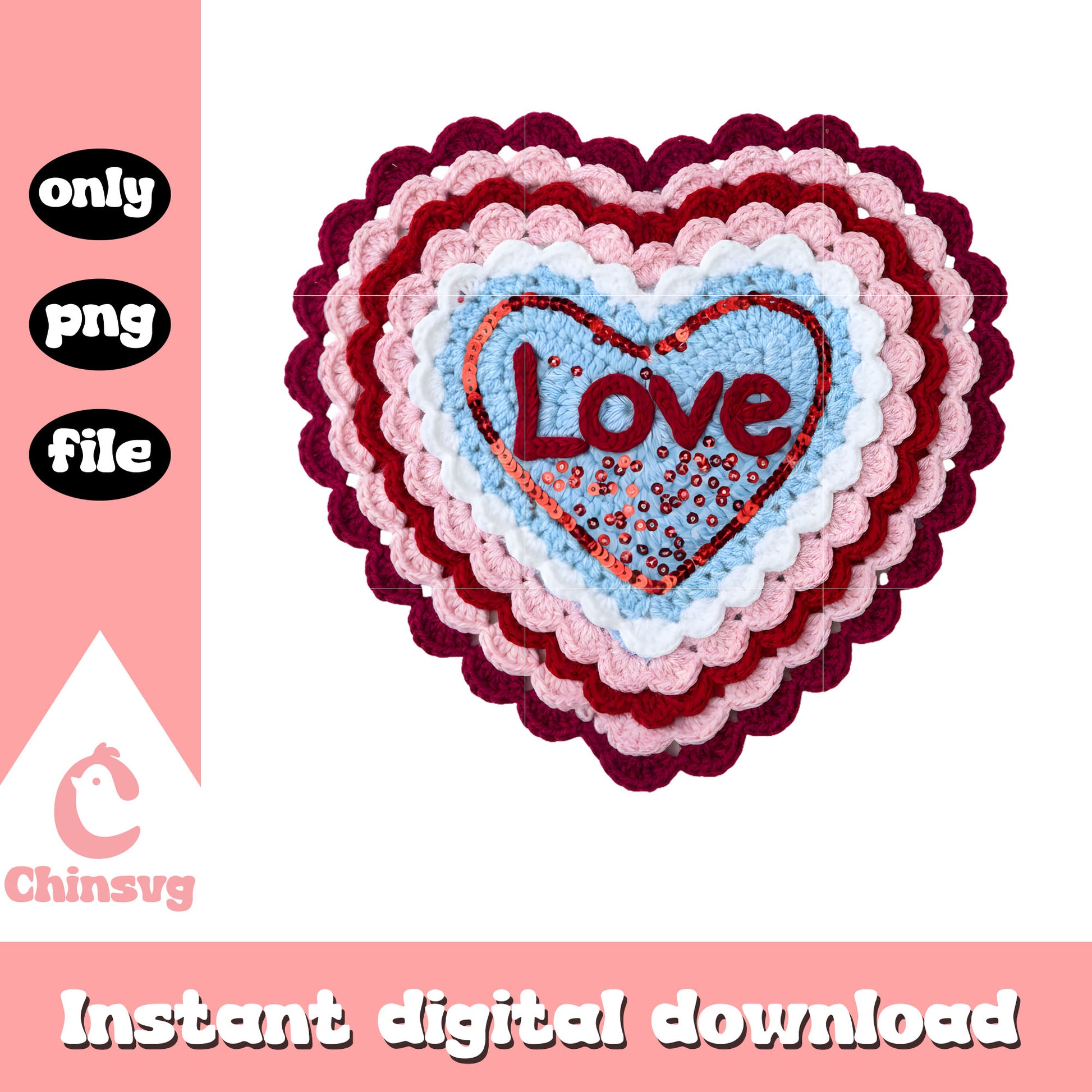 Crochet valentine love haerts png, valentines day love png