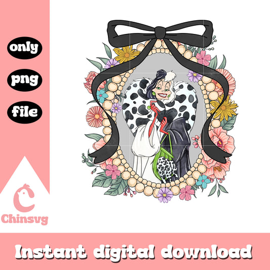 Cruella de Vil mirror vintage flowers png, disney character png
