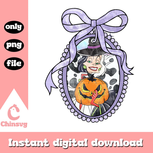 Cruella de vil and halloween pumpkin png, disney cartoon characters png