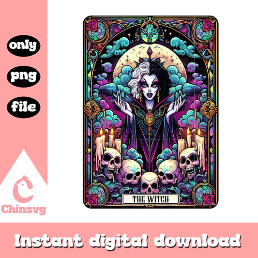 Cruella de vil the witch skull tarot card png, cruella card png