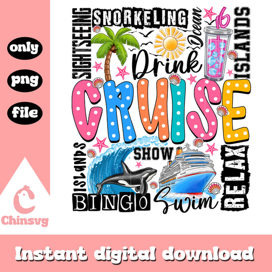 Cruise islands relax bingo swim png, summer vibes quotes​ png