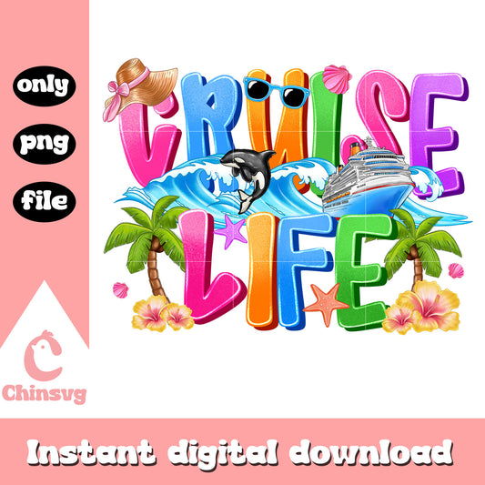 Cruise life logo design png, summer waves​ png, coconut tree png