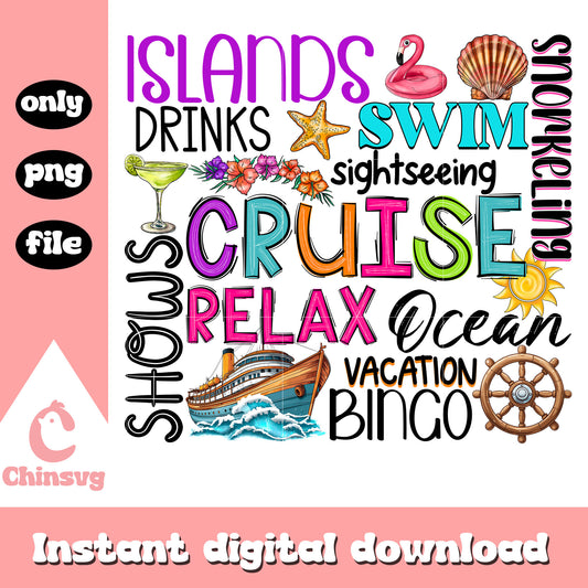 Cruise relax summer design png, ocean vacations png, summer vibe​ png