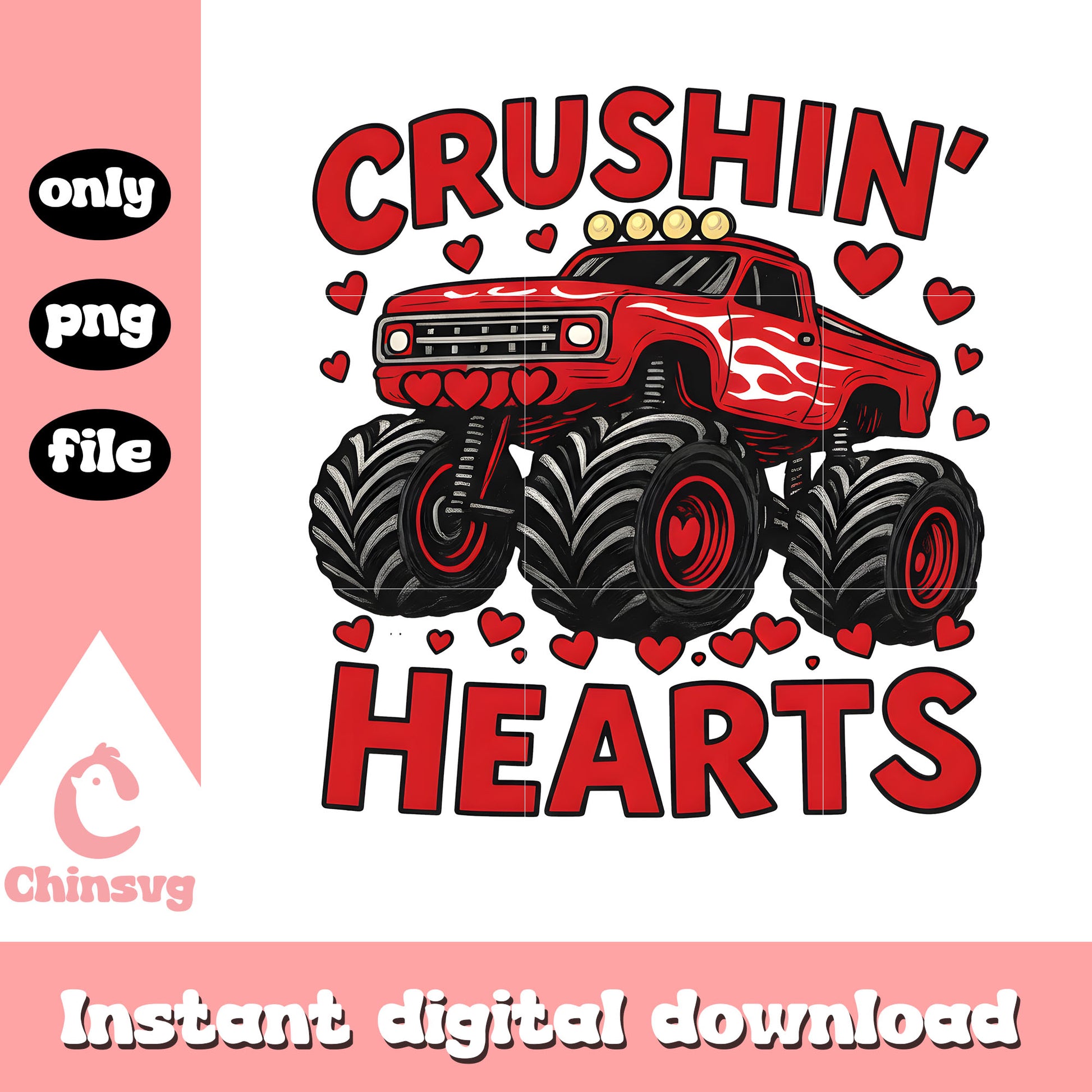 Crushin heats valentine day png, monster truck valentine​ png