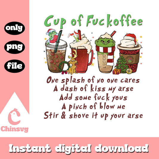 Cup of fuckoffee merry christmas png, grinch coffee cup​ png