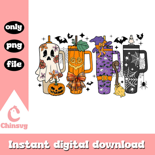 Cup halloween decoraction design png, cute happy halloween png