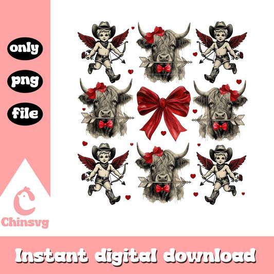 Cupid cowboy valentine png, vintage bow png, valentine png