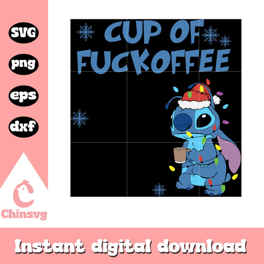 Cup of fuckoffee stitch svg, stitch santa hat svg, coffee svg