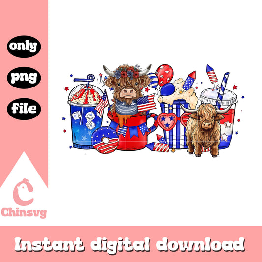 Cups buffalo independence day png, Cute buffalo independence day png