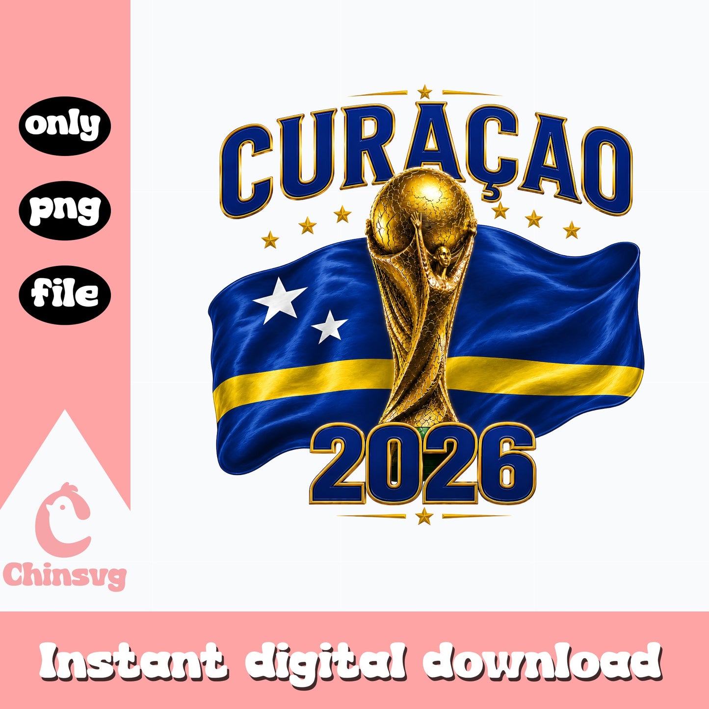 Curacao 2026 World Cup PNG, Soccer Trophy Flag, Football PNG