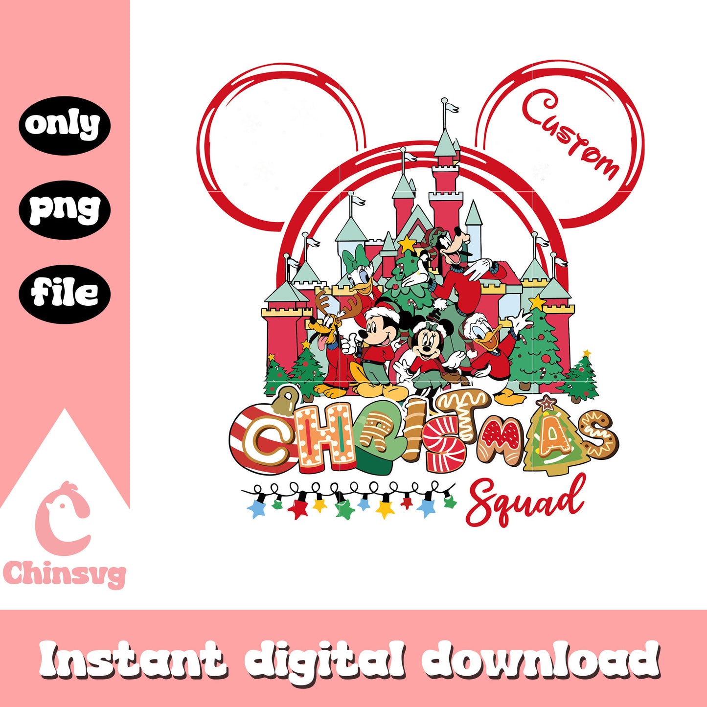 Custom christmas squad disney castle ear png, disney ear png
