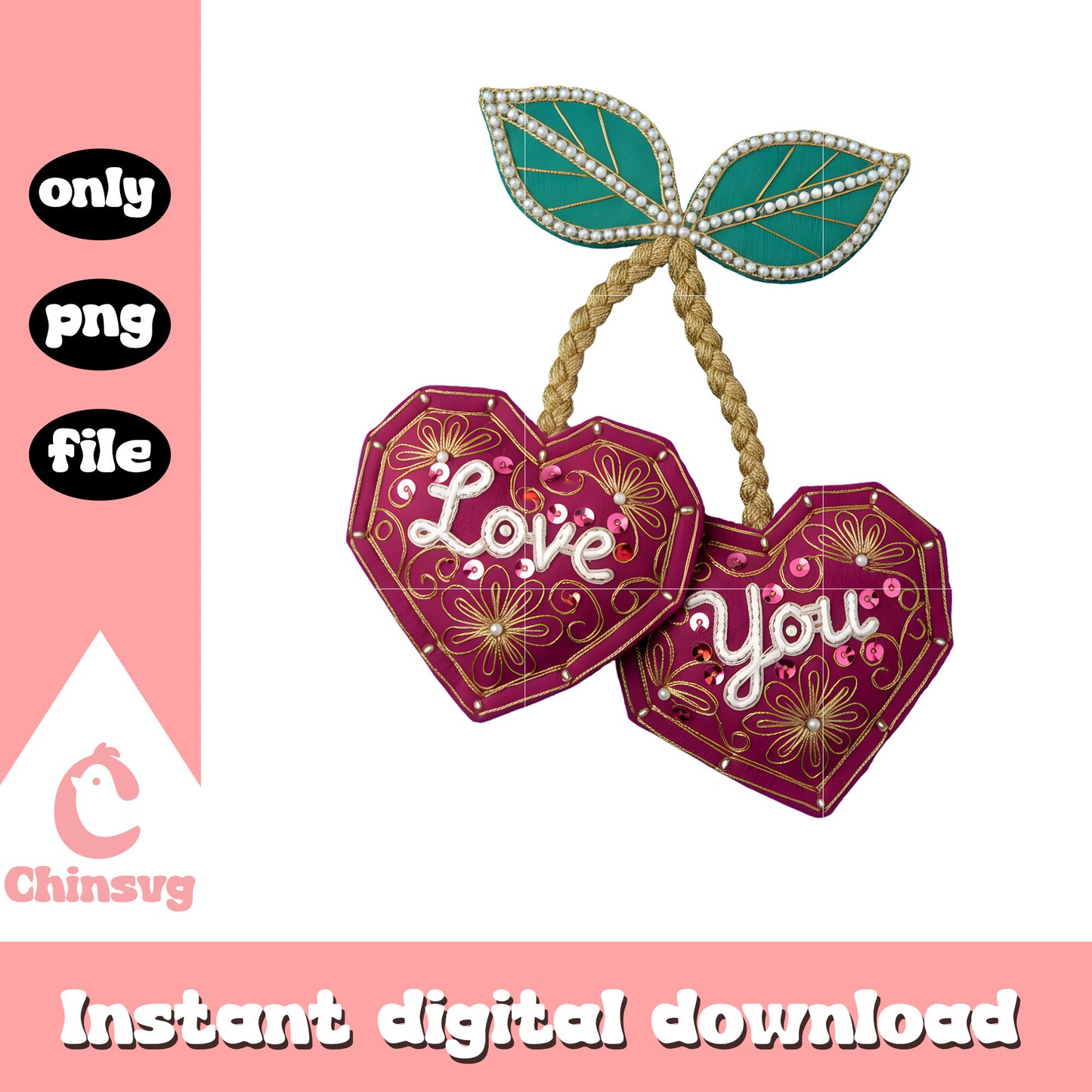 Custom diamond cherry crochet png, valentines day love​ png