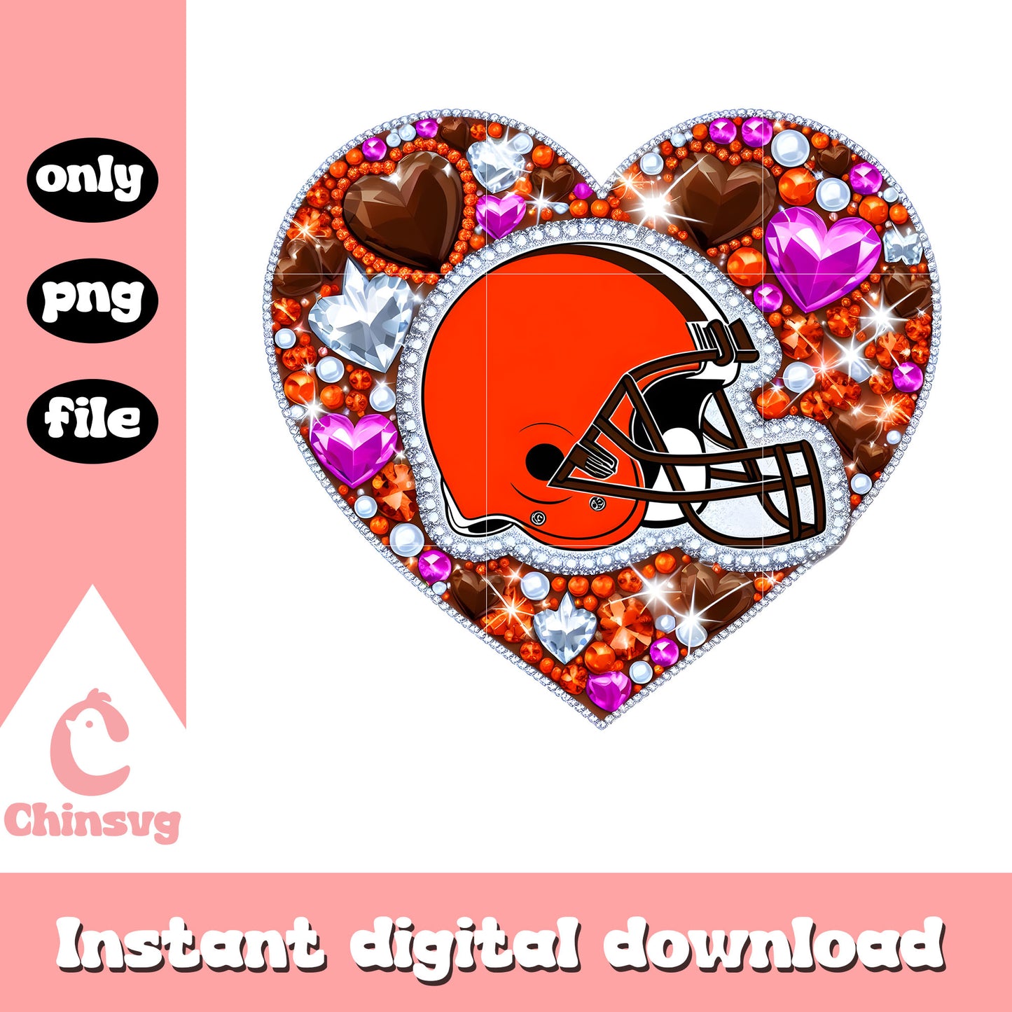 Custom diamon heart browns png, browns football​ nfl png